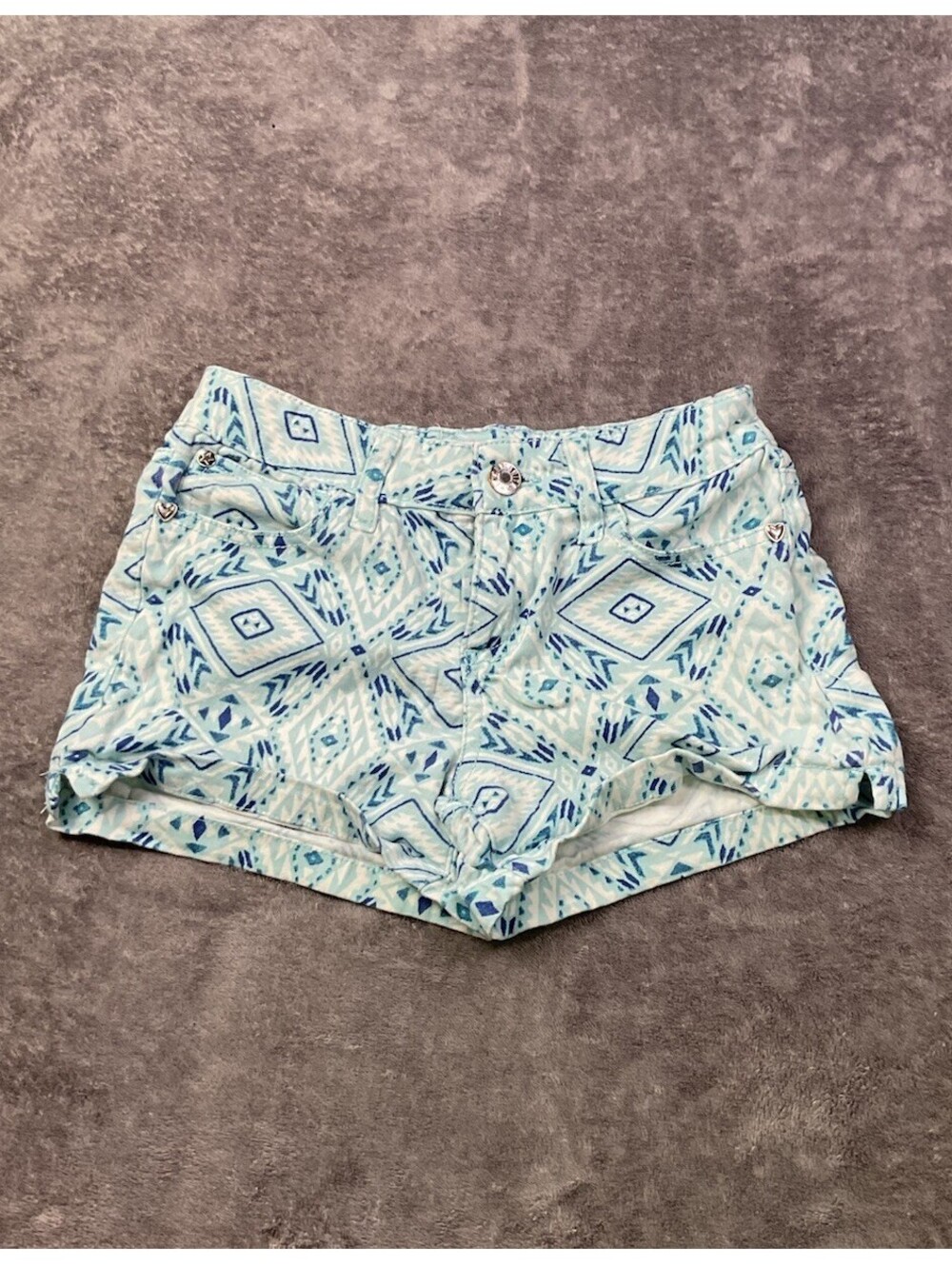 Celebrity Pink Girls Shorts Size 10 Blue Aztec Print Stretch Denim Shorts